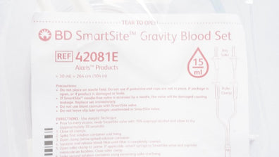 BD 42081E Alaris SmartSite Gravity Blood Set, 15Drops/mL 30ml x 104inch